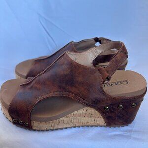 Corkys Sandals Womens Size 9 Cork Comfort Wedge Shoes Carley Brown Earthy Studs